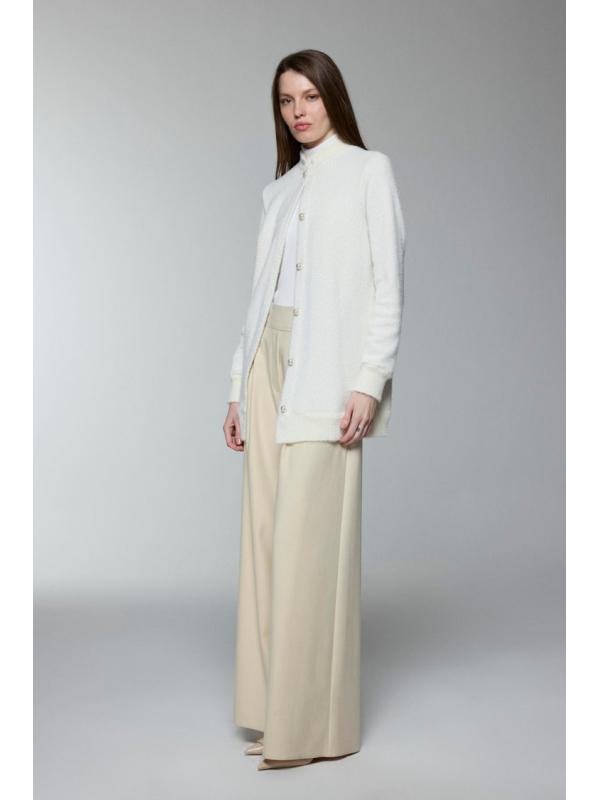 Cardigan Col Détaillé boutonné Écru/Or HR-0032