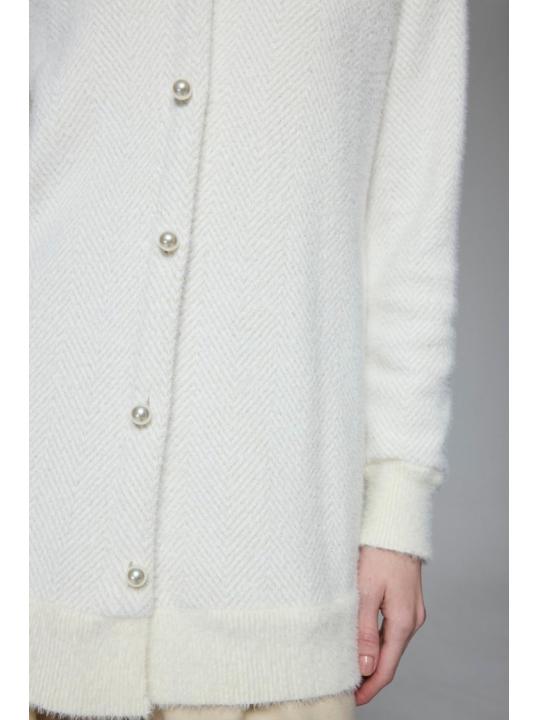 Cardigan Col Détaillé boutonné Écru/Or HR-0032