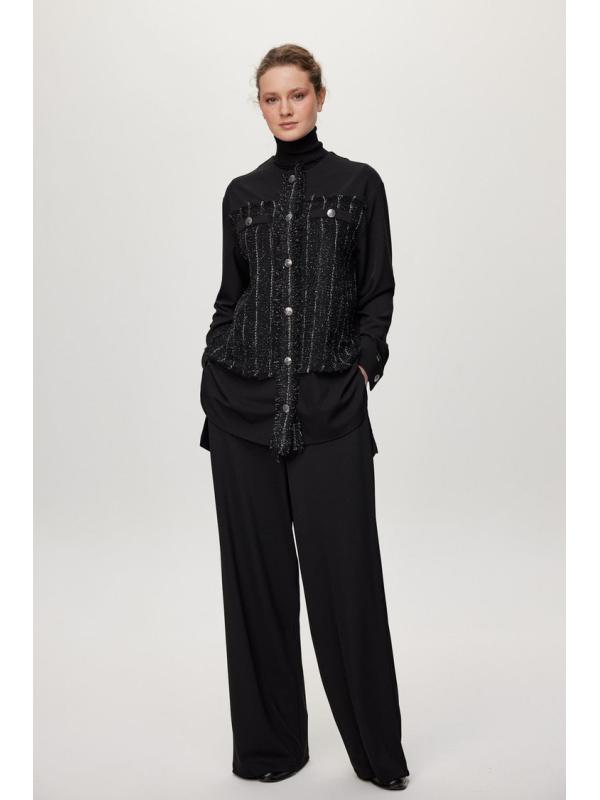 Ensemble deux péces Double jeu noir avec paillettes et détails de boutons TK-1682