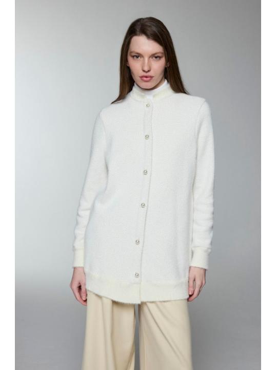 Cardigan Col Détaillé boutonné Écru/Or HR-0032