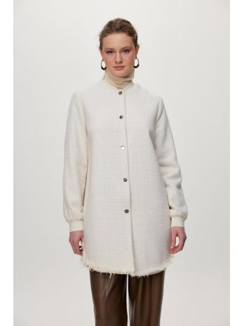 Veste écru à col rond à paillettes C-0193