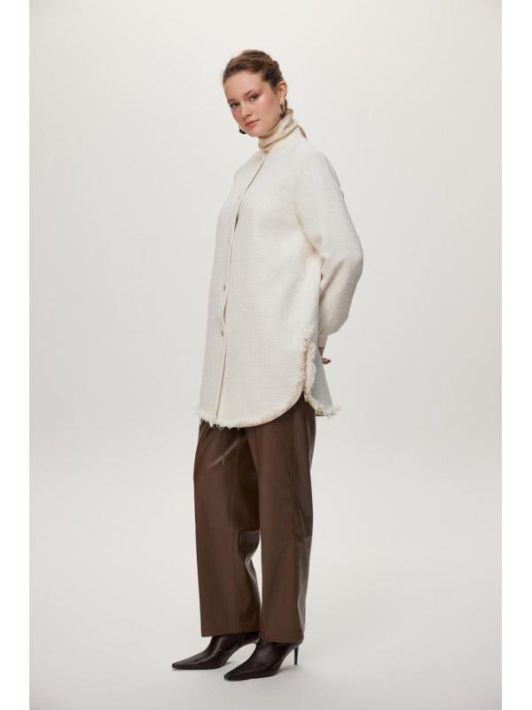 Veste écru à col rond à paillettes C-0193