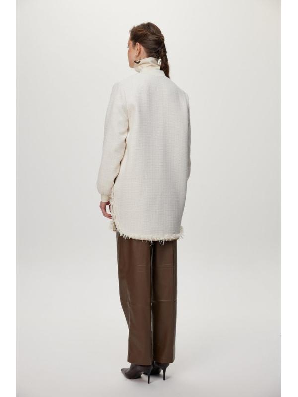 Veste écru à col rond à paillettes C-0193