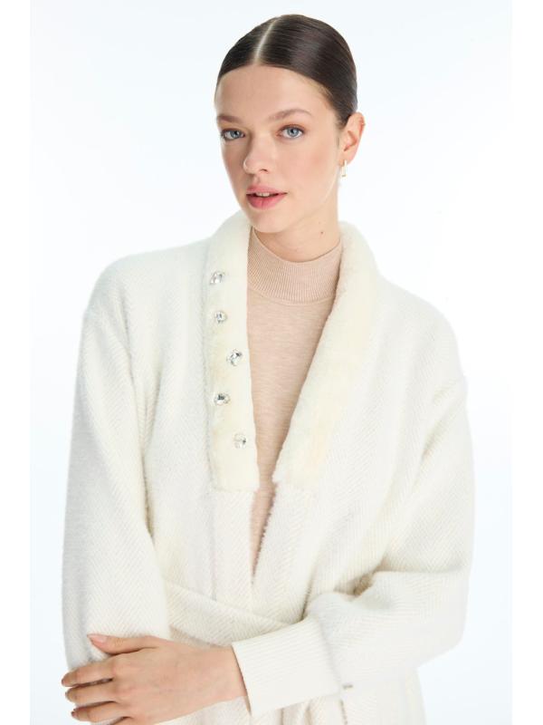 Cardigan Pierre de col châle détaillée en écru/or HR-0029