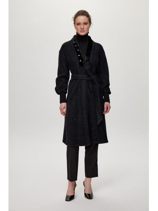 Cardigan Pierre de col châle détaillée en écru/or HR-0029