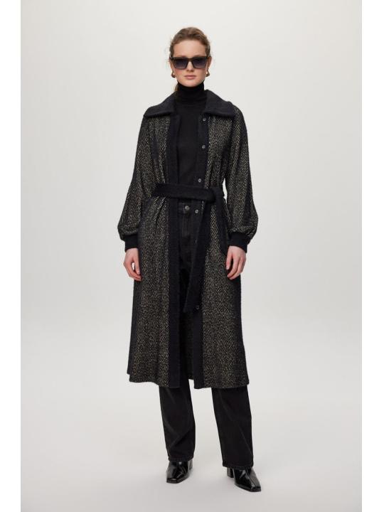 Cardigan Ceinture à capuche détaillée Usure noire/naphthi GC-0221