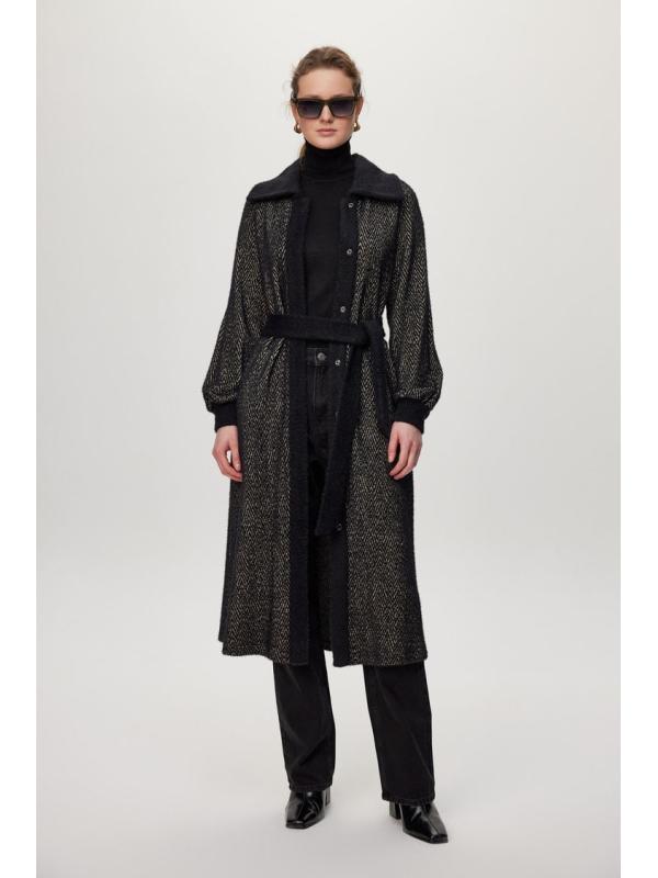 Cardigan Ceinture à capuche détaillée Usure noire/naphthi GC-0221