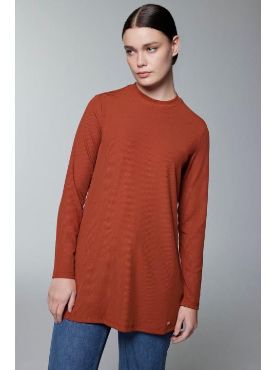 Col ras du cou côtelé à manches longues Tan Sous-vêtements i-0014