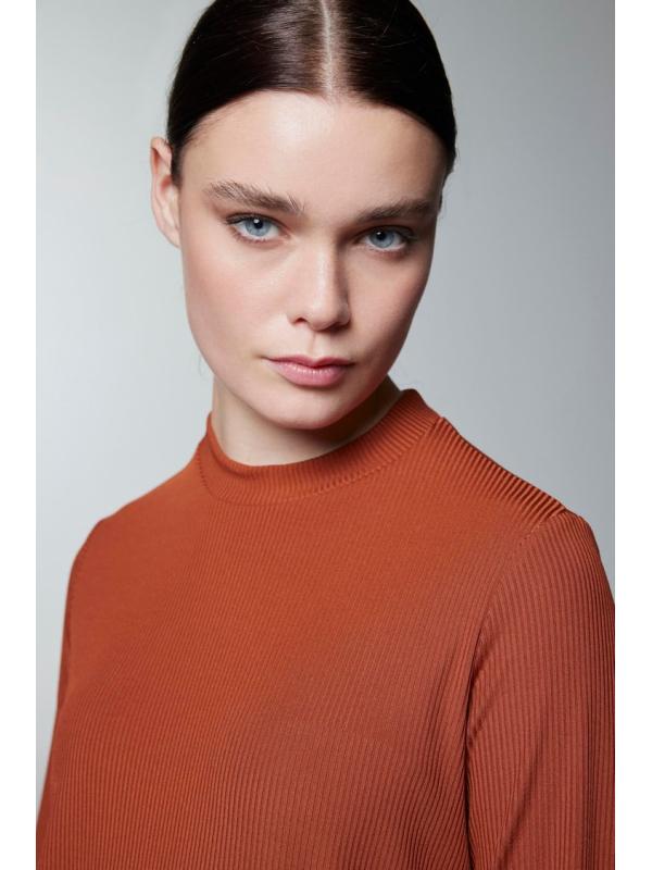 Col ras du cou côtelé à manches longues Tan Sous-vêtements i-0014