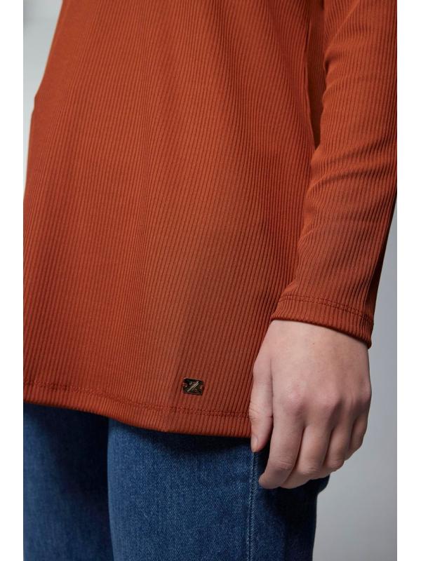 Col ras du cou côtelé à manches longues Tan Sous-vêtements i-0014