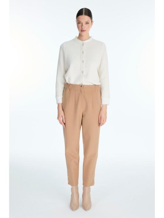 Pantalon cigarette à boutons de taille élastique P-0251