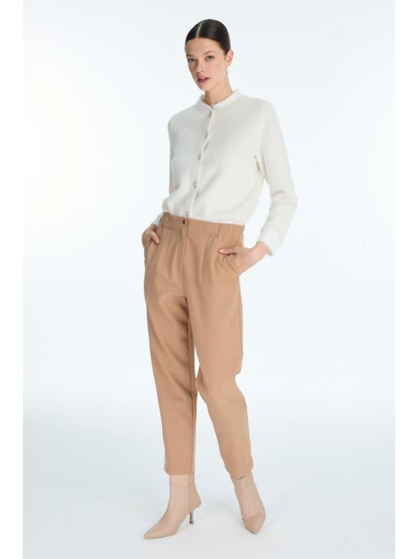 Pantalon cigarette à boutons de taille élastique P-0251