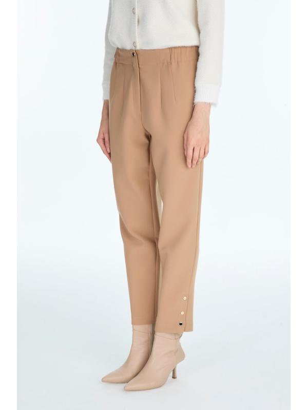 Pantalon cigarette à boutons de taille élastique P-0251