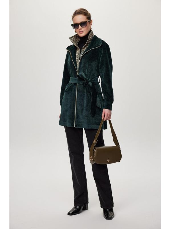 Veste verte ceinturée détaillée Leopard C-0179