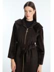 Manteau marron à capuche et ceinture 13970