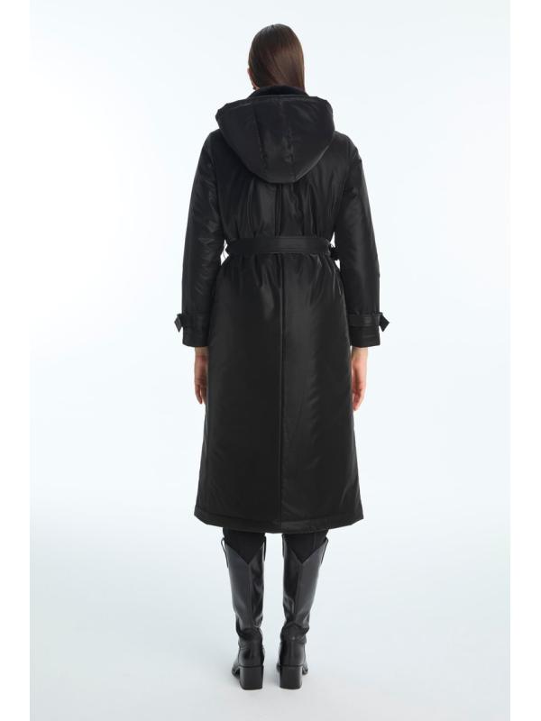 doudoune détaillée avec poche en fourrure et ceinture 13868