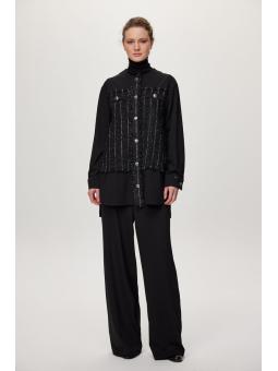 Ensemble deux péces Double jeu noir avec paillettes et détails de boutons TK-1682