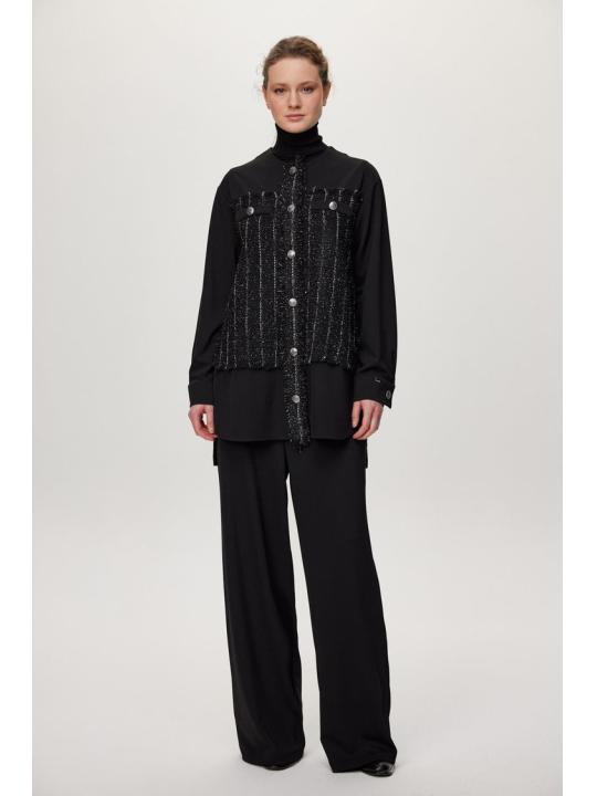 Ensemble deux péces Double jeu noir avec paillettes et détails de boutons TK-1682