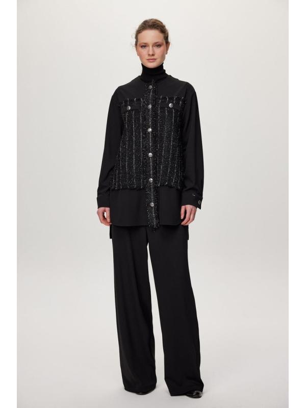 Ensemble deux péces Double jeu noir avec paillettes et détails de boutons TK-1682