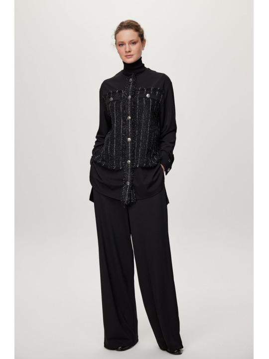 Ensemble deux péces Double jeu noir avec paillettes et détails de boutons TK-1682