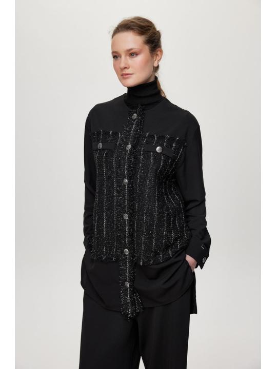 Ensemble deux péces Double jeu noir avec paillettes et détails de boutons TK-1682