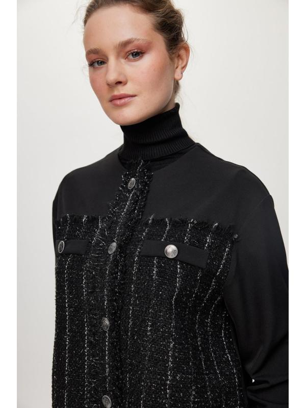 Ensemble deux péces Double jeu noir avec paillettes et détails de boutons TK-1682