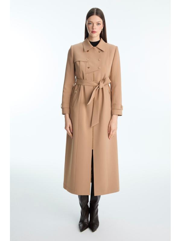 Trench-coat ceinturé avec boutons et fermeture éclair 13928