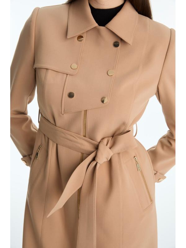 Trench-coat ceinturé avec boutons et fermeture éclair 13928