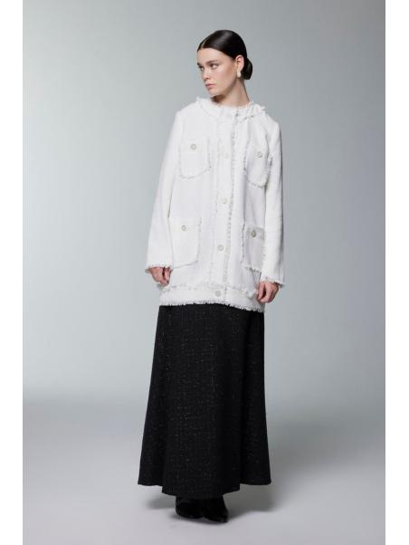 Veste écrue détaillée à poche texturée en tweed C-0151