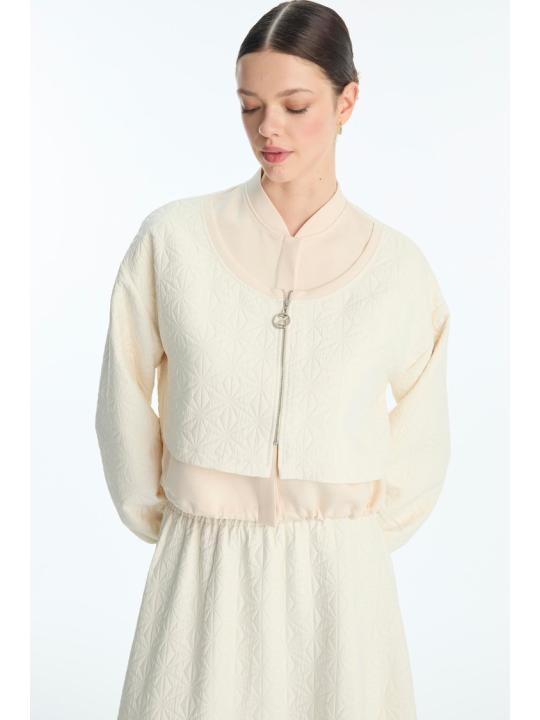 Eensemble deux piéces Jupe à taille élastique à motifs Jacquard Double combinaison crème TK-1688