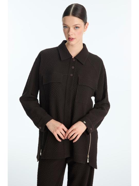 Poche texturée et fermeture éclair détaillée Double Set TK-1697