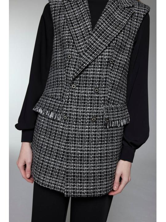 Ensemble trois pieces en tweed texturé écru boutonné TK-1387