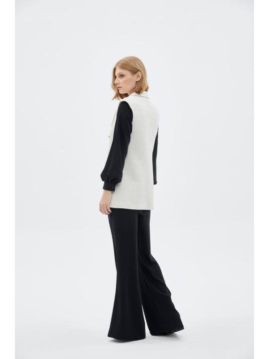 Ensemble trois pieces en tweed texturé écru boutonné TK-1387