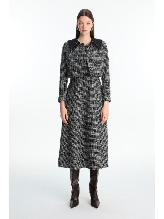 Ensemble Col Détail Veste Robe Écru Set TK-1641