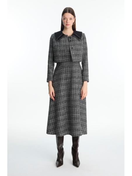 Ensemble Col Détail Veste Robe Écru Set TK-1641