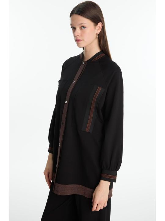 Veste noir/marron détaillée à rayures C-0166