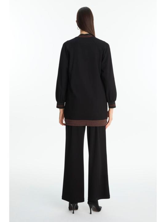 Veste noir/marron détaillée à rayures C-0166