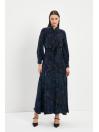 Robe longue bleu marine détaillée à col à motifs E-0444 
