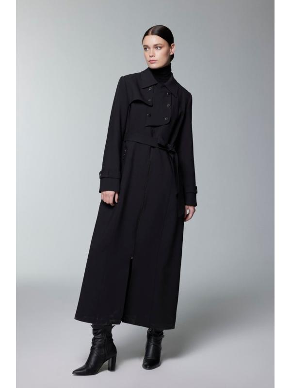 Trench-coat ceinturé avec boutons et fermeture éclair 13928
