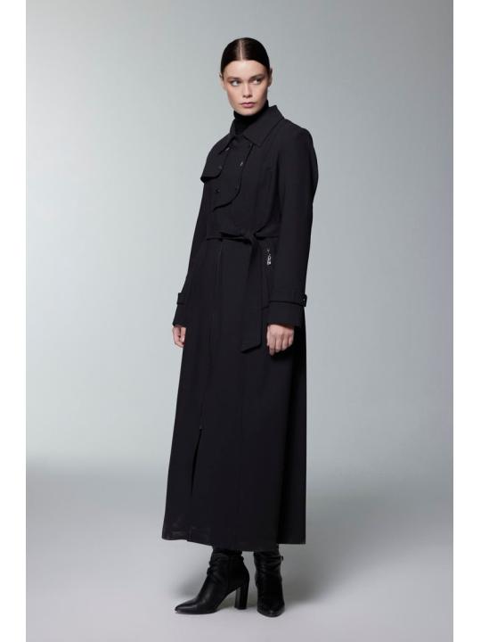 Trench-coat ceinturé avec boutons et fermeture éclair 13928