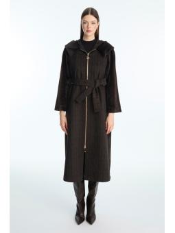 Manteau marron à capuche et ceinture 13970