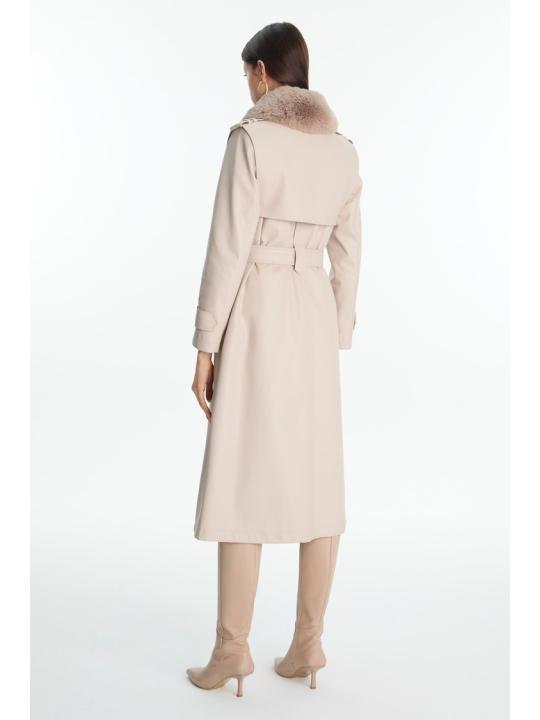 Trench-coat en cuir à col de fourrure 13822