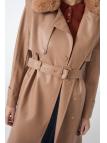 Trench-coat en cuir à col de fourrure 13822