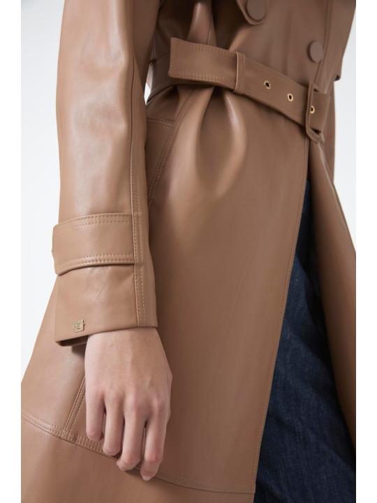 Trench-coat en cuir à col de fourrure 13822