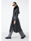 Trench-coat en cuir à col de fourrure 13822
