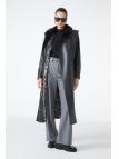 Trench-coat en cuir à col de fourrure 13822