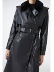 Trench-coat en cuir à col de fourrure 13822