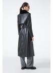 Trench-coat en cuir à col de fourrure 13822