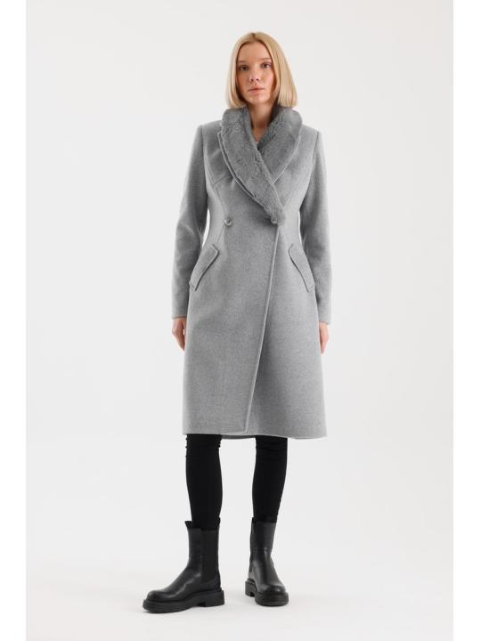 Manteau avec poches de col en fourrure Détails du manteau Cachet 13092  