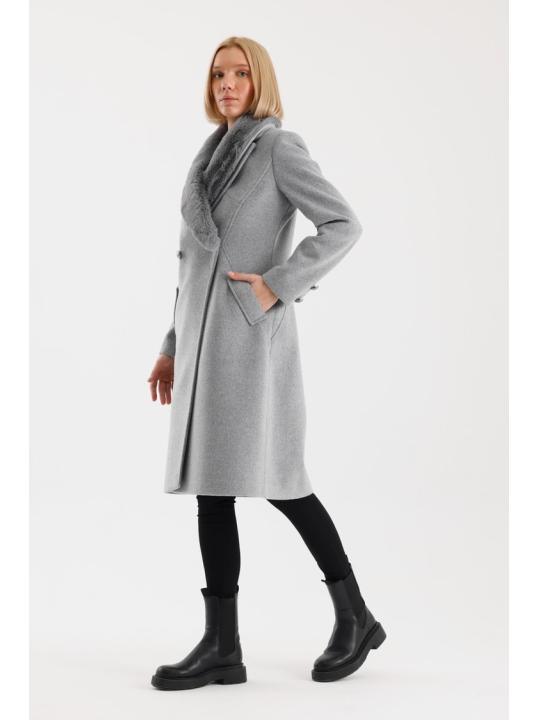 Manteau avec poches de col en fourrure Détails du manteau Cachet 13092  